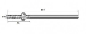 Haste Telha + Porca 5/16 x 550 R55 mm Alumnio - 10 peas